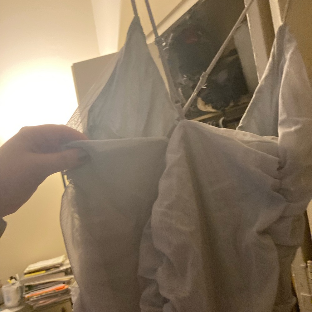 H&M ruched grey periwinkle bodysuit with crossed spaghetti straps - never worn